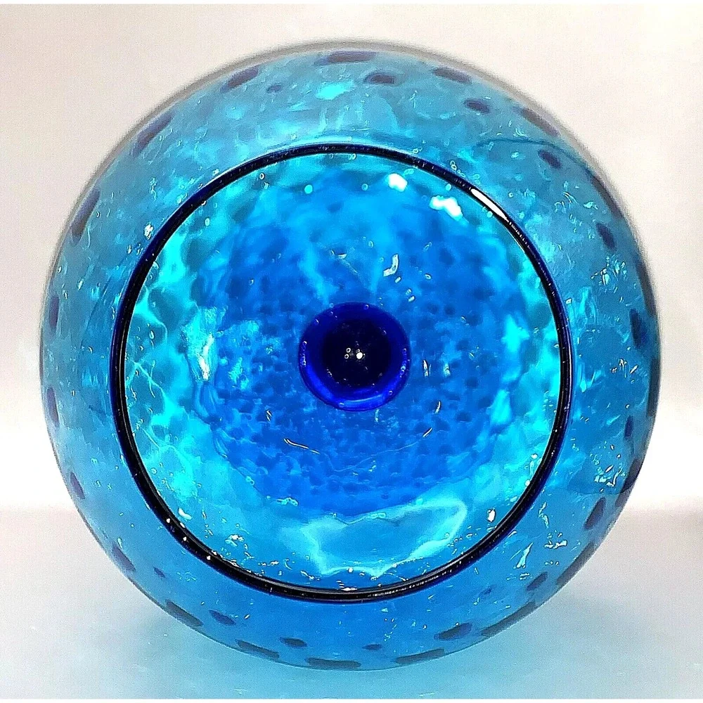 Empoli Blue Diamond Optic Glass Bowl Lg Brandy Snifter Vase MCM Italy Vintage 9